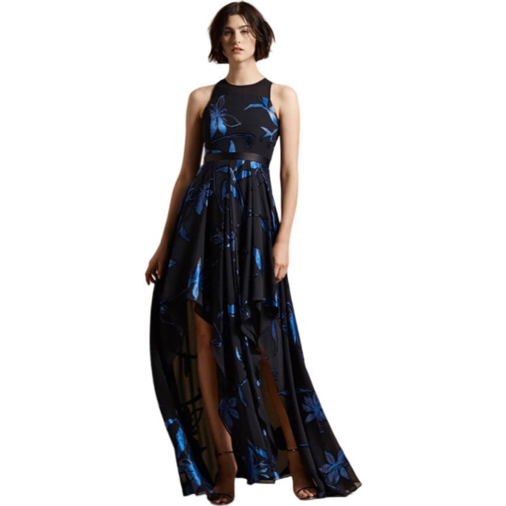 NWT Halston Blossom Burnout Handkerchief Hem Gown